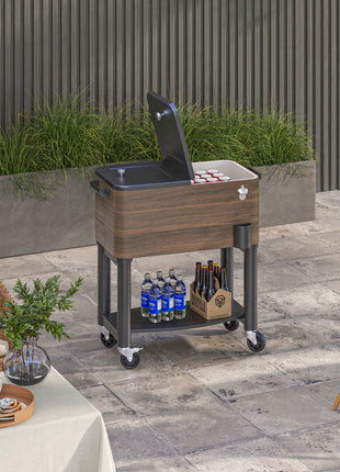 60 Quart Outdoor Cooler Cart, Rolling Ice Chest with Bottom Shelf and Bottle Opener for Backyard, Deck, Poolside Party