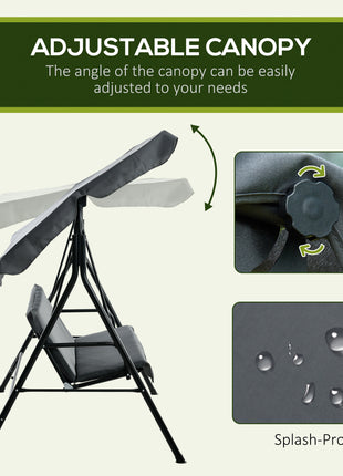 3-Seat Outdoor Patio Swing Chair w/ Cushion, Steel Frame Stand, Adjustable Tilt Canopy for Patio, Garden, Gray