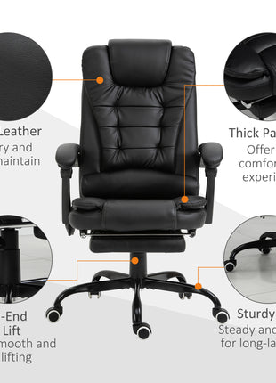 7-Point Vibrating Massage Office Chair High Back Executive Recliner with Lumbar Support, Footrest, Reclining Back, Adjustable Height, Black