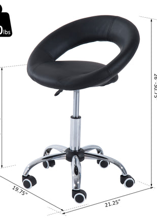 Crescent Rolling Salon Stool with Adjustable Height, Breathable Open Back, Foam Cushion Seat, and 5 Caster Wheels, Black