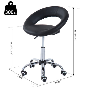 Crescent Rolling Salon Stool with Adjustable Height, Breathable Open Back, Foam Cushion Seat, and 5 Caster Wheels, Black
