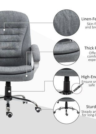High Back Home Office Chair Executive Computer Chair with Adjustable Height, Upholstered Thick Padding Headrest and Armrest - Grey