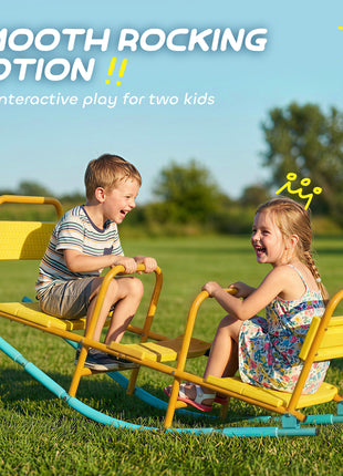Teeter Totter Seesaw for Kids, 2 in 1 Metal Rocking Seesaw for Toddlers Age 3-8, Playground Equipment for Backyard