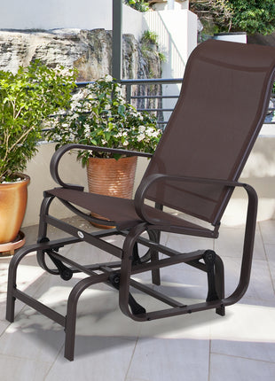 1-Person Outdoor Glider Swing, Single Rocker, Ergonomic Head Support, with Lightweight Metal & Mesh Construction, Supports Up to 352 lbs., for Backyard, Garden, Porch, Brown