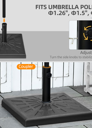 42lbs Resin Patio Umbrella Base, 20" Square Outdoor Umbrella Stand Holder for Parasol Poles 1.26", 1.5", and 1.9" Dia, Black