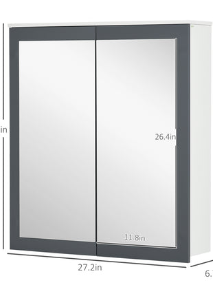 Bathroom Mirror Cabinet, Wall Mounted Medicine Cabinet with Mirror, Double Doors and Adjustable Shelves, White