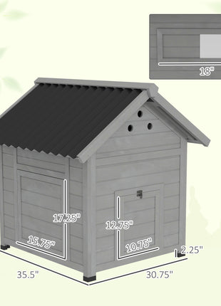 Duck Coop, Wooden Duck House with Openable Roof & Double Doors, Light Gray