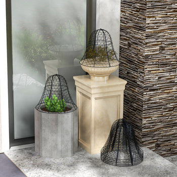 6 Pack Garden Cloches for Plants, 16" x 13" Metal Crop Cage, Plant Cages to Keep Animals Out, Black