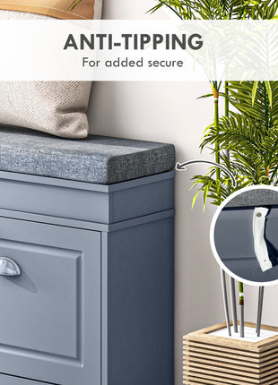 Modern Shoe Storage Bench, Entry Way Bench with Cushion, 2 Drawers, Storage Ottoman Bench, Holds 8 Pairs, Gray