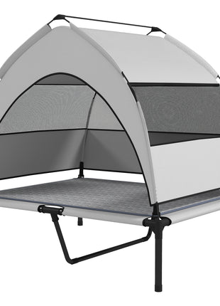 Elevated Dog Bed with Removable Canopy, Portable Outside Raised Pet Cot with Cooling Pad, Storage Bag, 36" x 29.5" x 35"