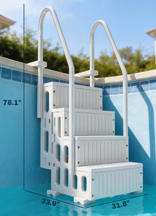 Swimming Pool Ladder Adjustable Height for Above Ground Pool Steps with Dual Handrails White