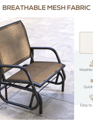 Outdoor Glider Chair, Steel Swing Chai with Curved Armrests for Porch, Garden, Poolside, Balcony, Brown