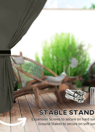 11' x 11' Outdoor Gazebo, Double Roof Patio Gazebo with Curtains, Church Windows, Galvanized Steel Frame, Dark Gray