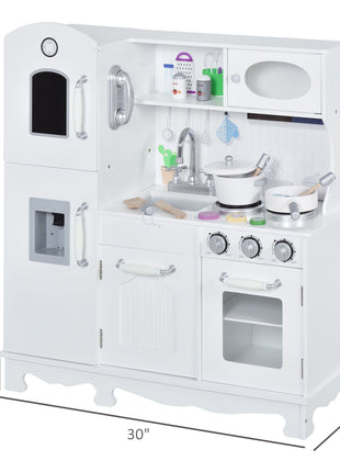 Kids Kitchen Playset with Telephone, Wooden Kitchenette for kids with Cookware, Storage Cabinet, Water Dispenser, Blackboard, Toddler Pretend Play Kitchen with Cooking Accessories for Aged 3+