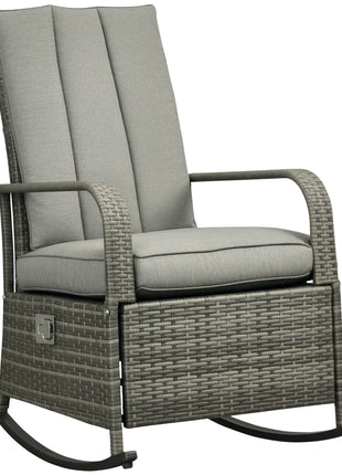 PE Rattan Rocking Recliner with Footrest, Gray