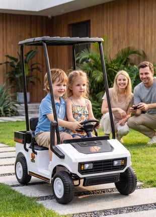 24V Kids Golf Cart 2WD 2-Seater with Remote, Soft Start, Rear Suspension, Sunshade, Storage, Gift for 3-6 Years, White