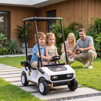 24V Kids Golf Cart 2WD 2-Seater with Remote, Soft Start, Rear Suspension, Sunshade, Storage, Gift for 3-6 Years, White