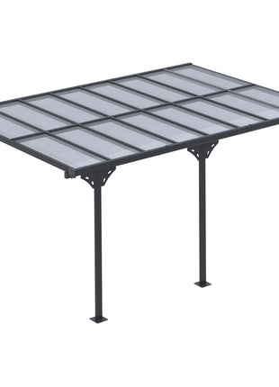 14.5' x 10' Aluminum Polycarbonate Pergola with UV Blocking for Outdoor Wall-Mounted Use, Family Shade, Gray