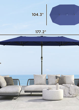 Garden Parasol, Double-Sided Sun Umbrella with LED Solar Lights, Patio Parasol for Outdoor, Navy Blue