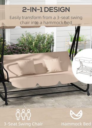Free Standing Swing Bench, Porch Swing with Stand, Adjustable Canopy, Cushion and Pillows, Ecru