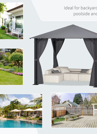 10' x 10' Patio Gazebo, Outdoor Gazebo Canopy Shelter with Netting & Curtains, Vented Roof, for Garden, Lawn, Backyard and Deck, Black