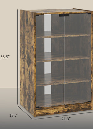 5-Tier Media Cabinet, Media Stand with Adjustable Shelves, Tempered Glass Doors, and Cable Management, Rustic Brown