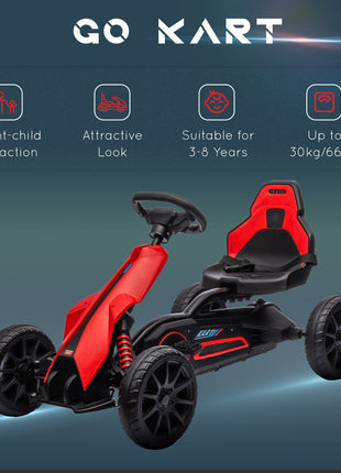 Kids Pedal Go Kart W/ Adjustable Seat, Swing Axle, Red