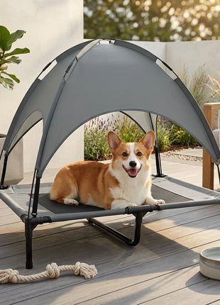 Elevated Dog Bed with Removable Canopy, Outdoor Dog Cot with UV Protection Canopy Shade, 36 inch Large Pet Bed for Camping, Gray