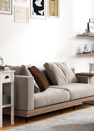 2-Tier Side Tables Set of 2 with Drawer and Shelf, 2 Pieces End Tables for Living Room and Hallway, White