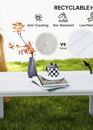 Rectangle Outdoor Coffee Table, HDPE All-Weather Outdoor Patio Table with Slatted Tabletop for Yard, Balcony, White