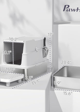 Extra Large Stainless Steel Cat Litter Box for Big Cats with Flip Cover, High-Sided Enclosure & Scoop