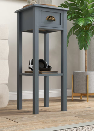 2-Tier Side Tables Set of 2 with Drawer and Shelf, 2 Pieces End Tables for Living Room and Hallway, Gray