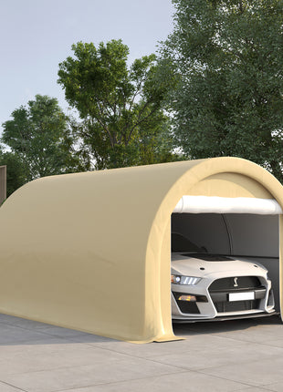10' x 16' Carport, Heavy Duty Portable Garage Storage Tent with Large Zippered Door, Anti-UV PE Canopy Cover for Car, Truck, Boat, Motorcycle, Bike, Garden Tools, Outdoor Work, Beige