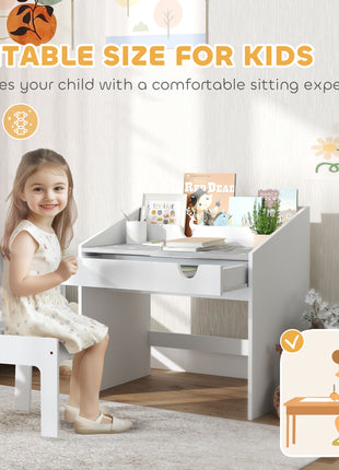 Kids Study Desk with Storage, Kids Desk and Chair Set for Bedroom & Study Room, Aged 3-6 Years, Gray