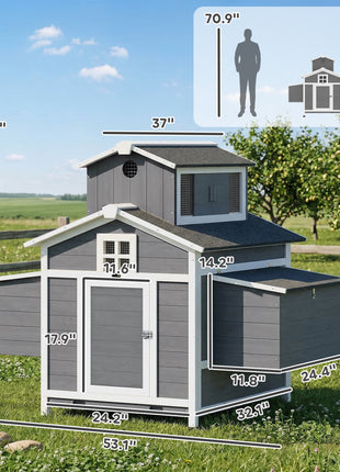 Chicken Coop for 2 Chickens, Wooden Hen House with Nesting Box, Pull-Out Tray, Ventilation Windows