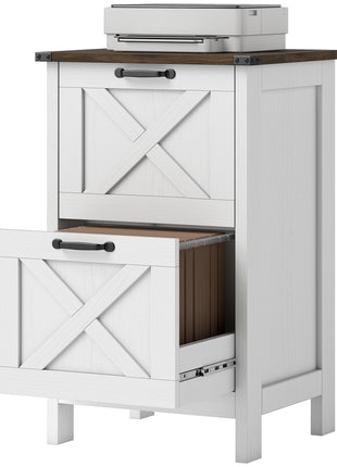 Vertical File Cabinet with 2 Drawers, Rustic Farmhouse Office Storage Cabinet for A4, Letter Size, Distressed White