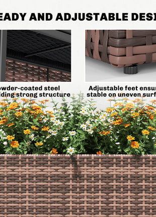 Tall Rectangular Planter with Removable Liner, Holes, PE Wicker Large Planter Box for Indoor Outdoor Plants, Brown