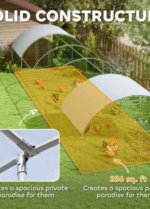 Large Metal Chicken Coop with Waterproof and Anti-UV Cover for Yard, Outdoor, Duck, Rabbit, 9.2' x 31.2' x 6.5'