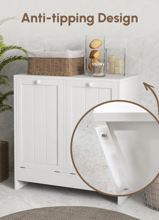 Tilt-out Laundry Storage Cabinet with 2 Compartment Hampers, White
