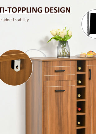 Retro Wine Cabinet for 6 Bottles, Wine Rack Sideboard Serving Bar with Glass Holders and 1 Drawer, Brown