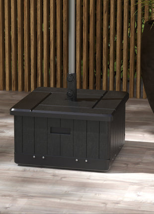 3-in-1 Outdoor Umbrella Base with Wheels and Handles, End Table, Flower Box Planter with Hole, 175 lbs. Capacity, Black