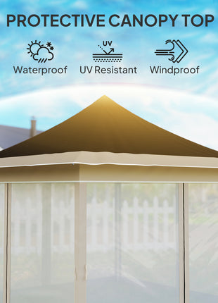 12 x 12 ft. Canopy Tent with Mesh Netting, UPF50+ Pop Up Tent with Carry Bag for Garden, Patio, Brown