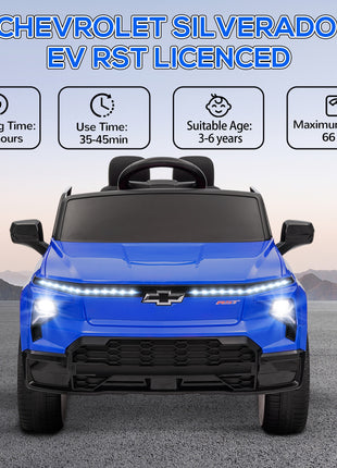 12V Chevrolet Silverado EV RST Licensed Kids Electric Car with Parent Remote Control, Spring Suspension, Blue