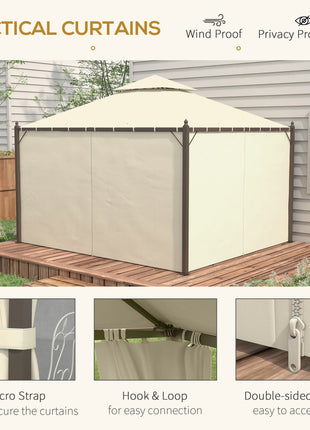 10' x 12' Outdoor Patio Gazebo with Curtains, Two-Tier Roof, Beige