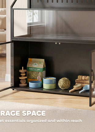 Hamster Cage with Storage Cabinet, Small Animal Cage with Easy View Acrylic Panels and Openable Top, Guinea Pig Habitat