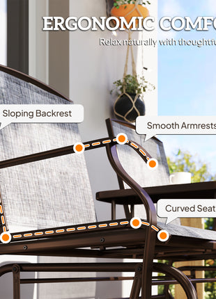 2-Seat Outdoor Glider Swing, Center Coffee Table and Independent Chairs, Supports Up to 352 lbs., Loveseat with Breathable Sling for Backyard, Garden, and Porch, Brown