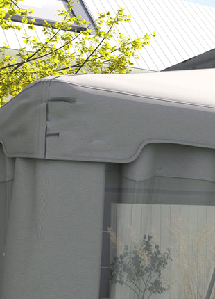 9.6' x 11.6' Patio Gazebo Outdoor Canopy Shelter with 2-Tier Roof and Netting, Steel Frame for Garden, Gray