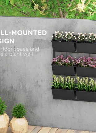 3-Tier Hanging Planter with 6 Pots for Indoor and Outdoor Use, Wall Planter, Self Draining & Wall Mounted, Black