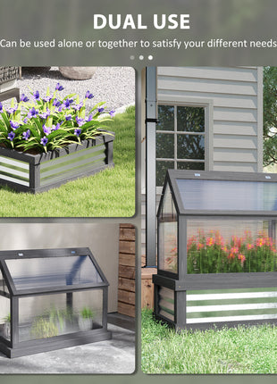 Raised Garden Flower Bed Kit with Greenhouse, Wooden Cold Frame Planter, 35.5" x 22.5" x 38.25", Gray
