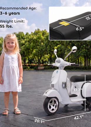 12V Kid Motorcycle, Electric Motorbike with Training Wheels, Rear Suspension, Steering Limitation for 3-6 Years, White